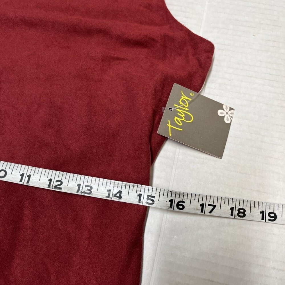 Taylor Dress Red Faux Suede Mock Neck Sleeveless Asymmetric Midi Size 10 Event - Picture 10 of 10